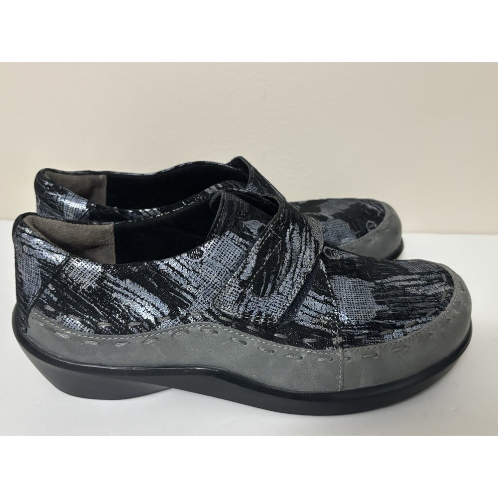 ZIERA Allsorts Women's Silver Black Leather Shoes Size 6.5 Comfort Super Support